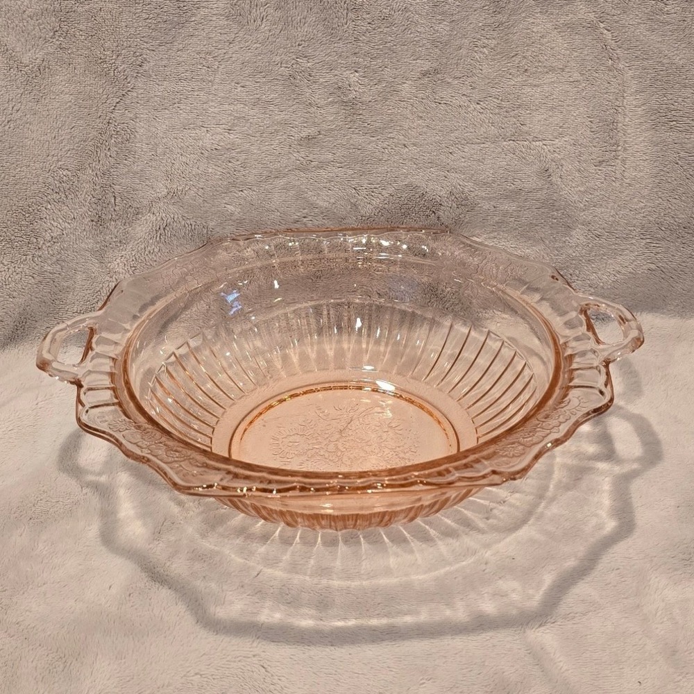 Vintage Anchor Hocking Mayfair Pink‎ Depression Glass Ribbed Bowl with Handles